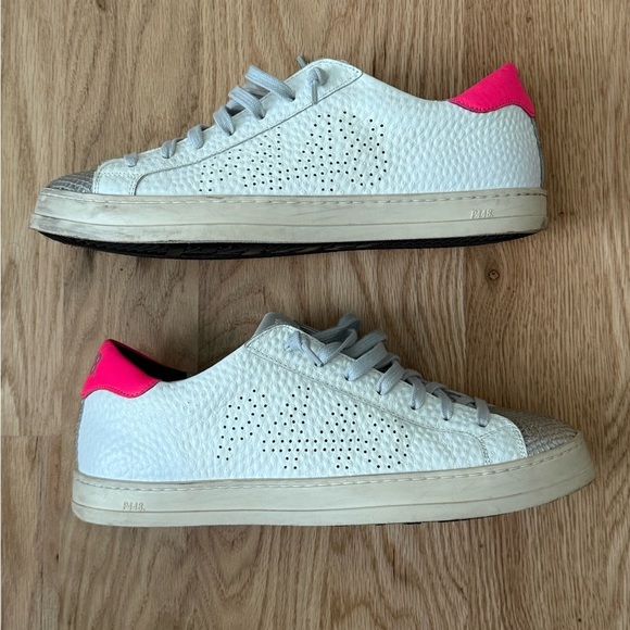 P448 John Lace-Up Low-Top Leather White Pink Silver Sneakers Size 42 / 11.5-12 - Picture 13 of 15